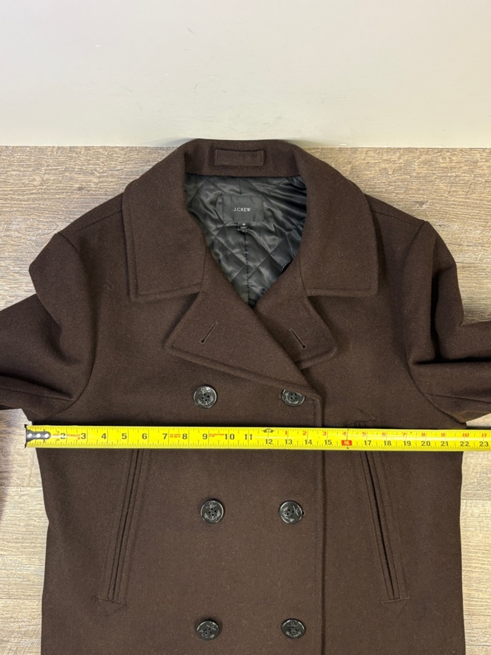 J.Crew Wool Blend Peacoat Brown PrimaLoft Double Breasted Coat Men’s Medium - Picture 12 of 14